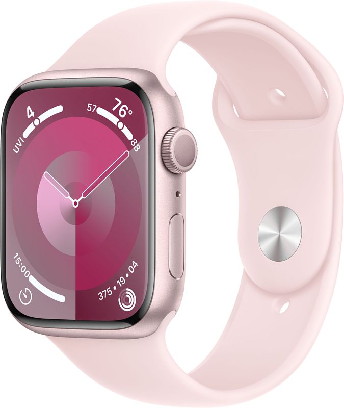 Foto van Apple watch series 9 45mm roze aluminium sportband m/l