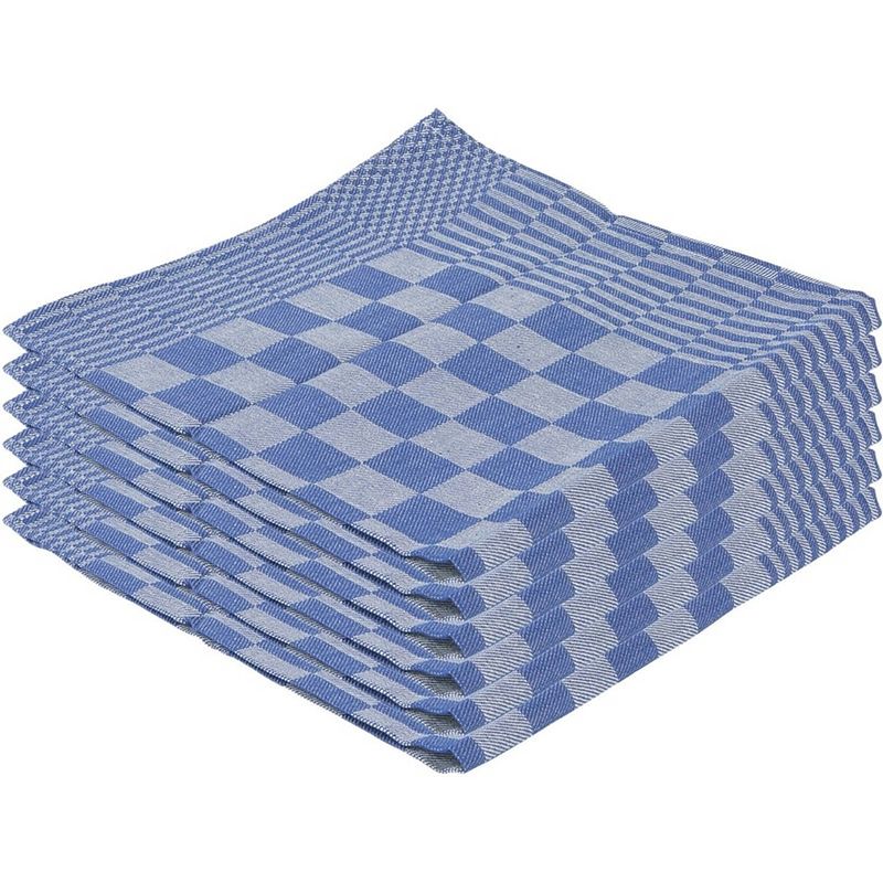 Foto van 12x theedoek blauw met blokmotief 65 x 65 cm - theedoeken