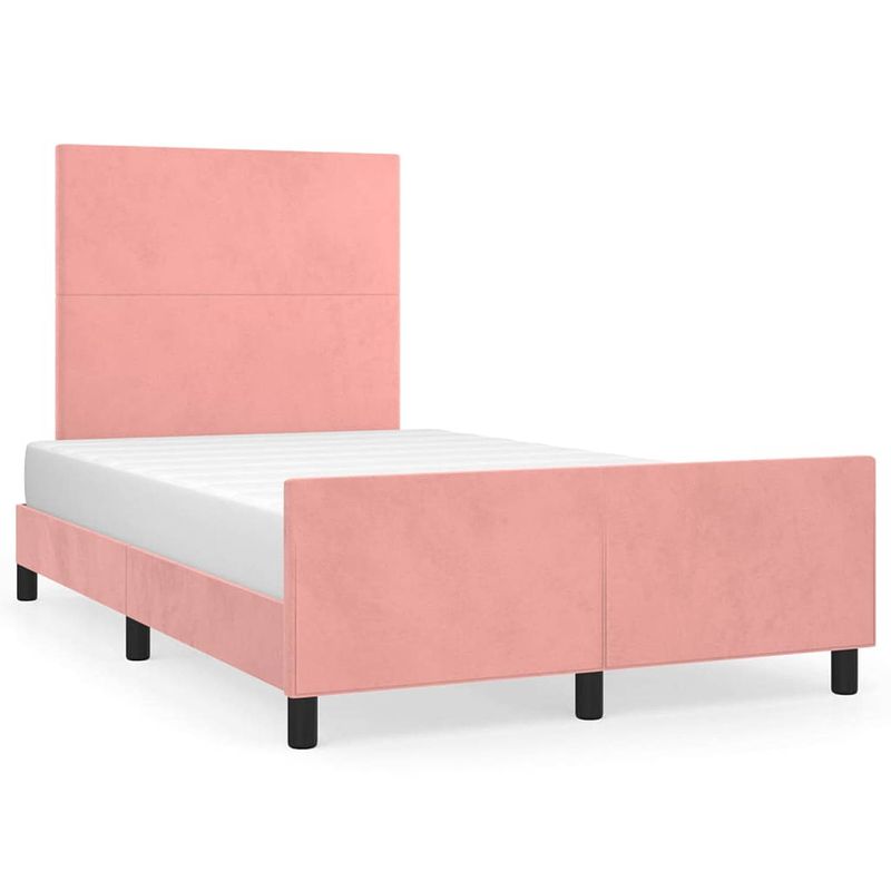 Foto van The living store bedframe - roze fluweel - multiplex lattenbodem - verstelbare hoogte - 203 x 126 x 118/128 cm