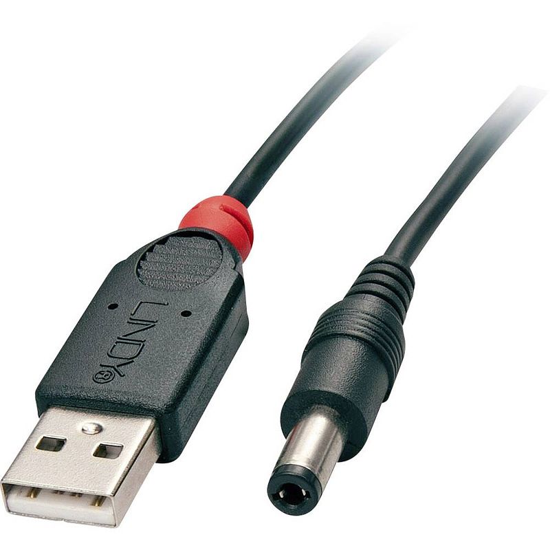 Foto van Lindy usb-stroomkabel usb 2.0 usb-a stekker, dc-stekker 5,5 mm 1.50 m zwart 70268