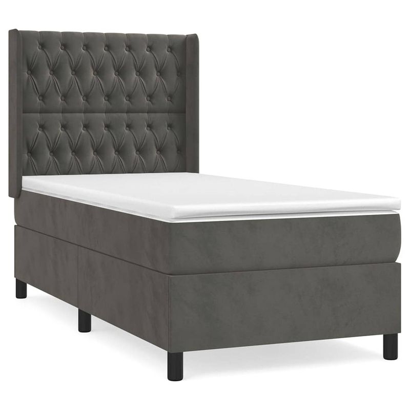 Foto van The living store boxspringbed - donkergrijs fluweel - 203 x 103 x 118/128 cm - verstelbaar hoofdbord - pocketvering