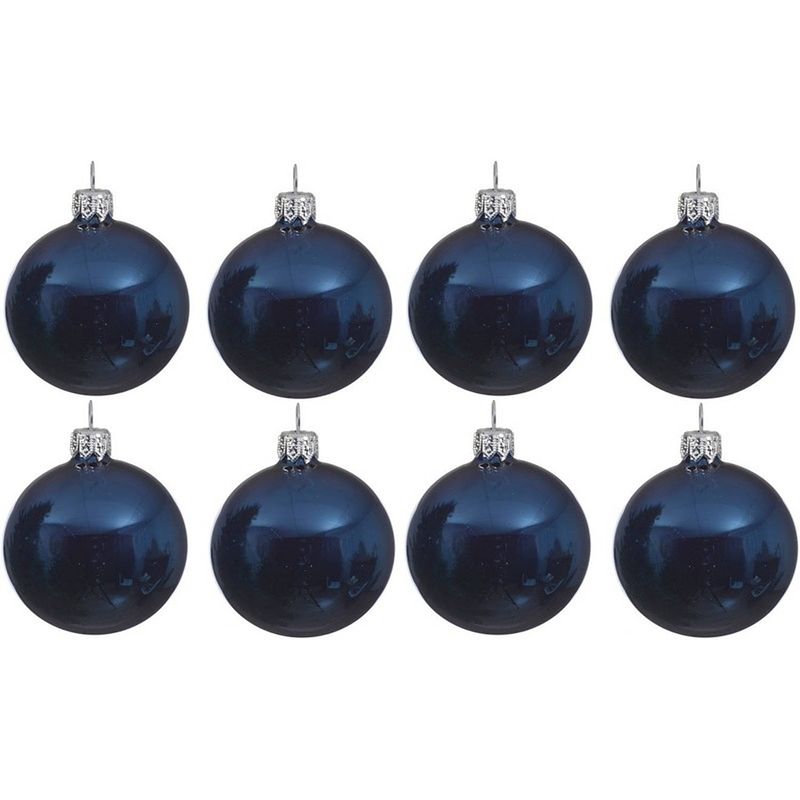 Foto van 8x glazen kerstballen glans donkerblauw 10 cm kerstboom versiering/decoratie - kerstbal