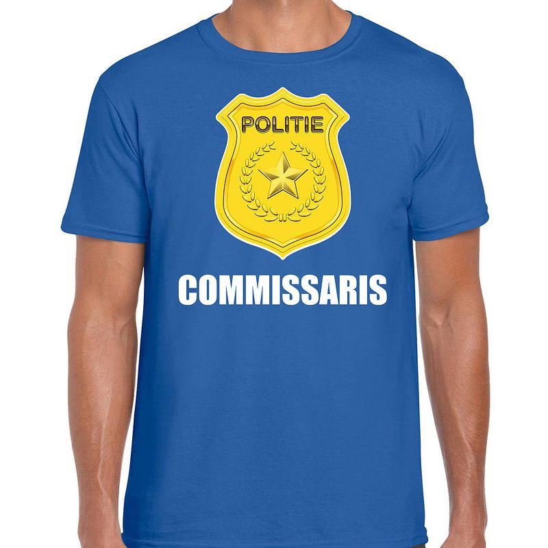 Foto van Carnaval shirt / outfit politie embleem commissaris blauw voor heren 2xl - feestshirts