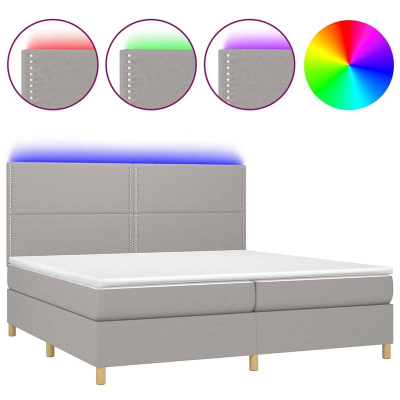 Foto van The living store boxspring led - lichtgrijs - 203x200x118/128 cm - pocketvering matras - huidvriendelijk topmatras -