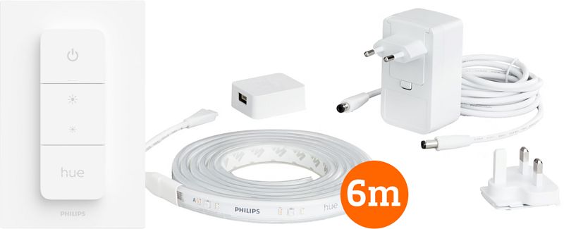 Foto van Philips hue lightstrip plus white & color 6m basisset + draadloze dimmer