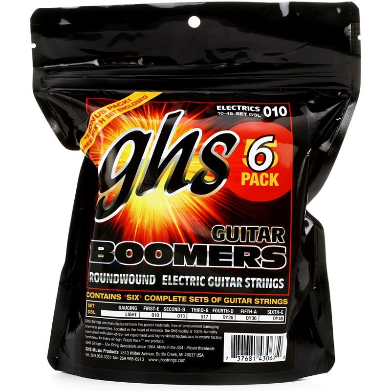 Foto van Ghs gbl-6 boomers multi-packs light snarenset gitaar (6 stuks)