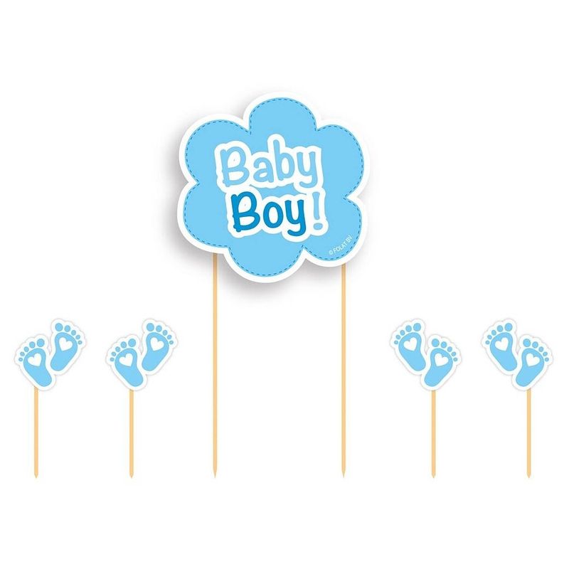 Foto van Folat taarttopper baby boy! 17 cm karton/hout blauw/wit 5-delig