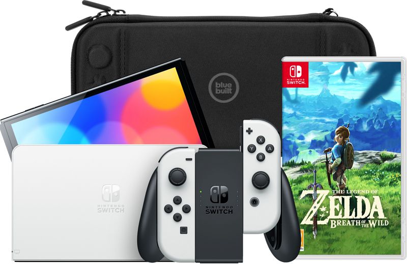 Foto van Nintendo switch oled wit + zelda: breath of the wild +  bluebuilt travel case