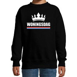 Foto van Woningsdag sweaters / trui voor thuisblijvers tijdens koningsdag zwart kinderen 12-13 jaar (152/164) - feesttruien