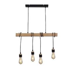 Foto van Detroit industriële ophanging 4 houten koppen - 7 x 70 x h150 - zwart - decoratieve lampen e27 40w geleverd