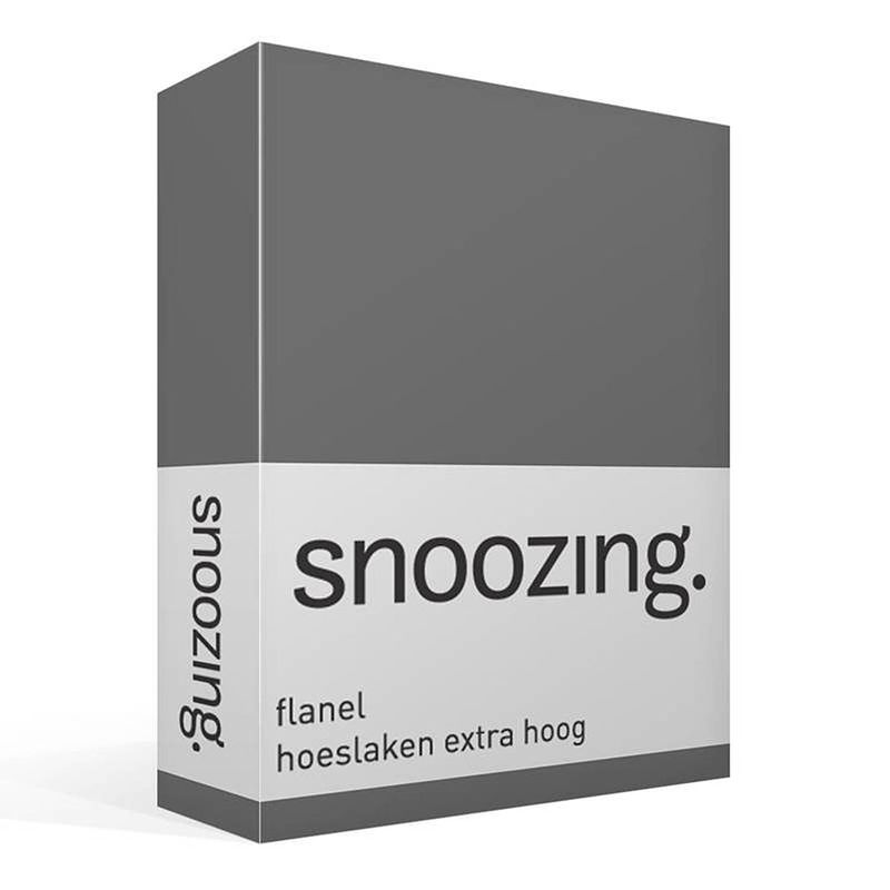 Foto van Snoozing - flanel - hoeslaken - extra hoog - 200x210/220 - antraciet