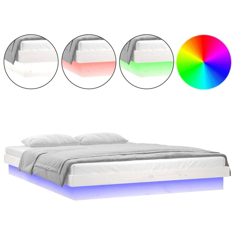 Foto van The living store bedframe led - grenenhout - 204 x 163.5 x 21 cm - wit