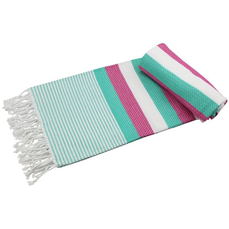 Foto van Arowell honeycomb banded pestemal - fouta - hamamdoek - hammamdoek - mintgroen - 180 x 100 cm