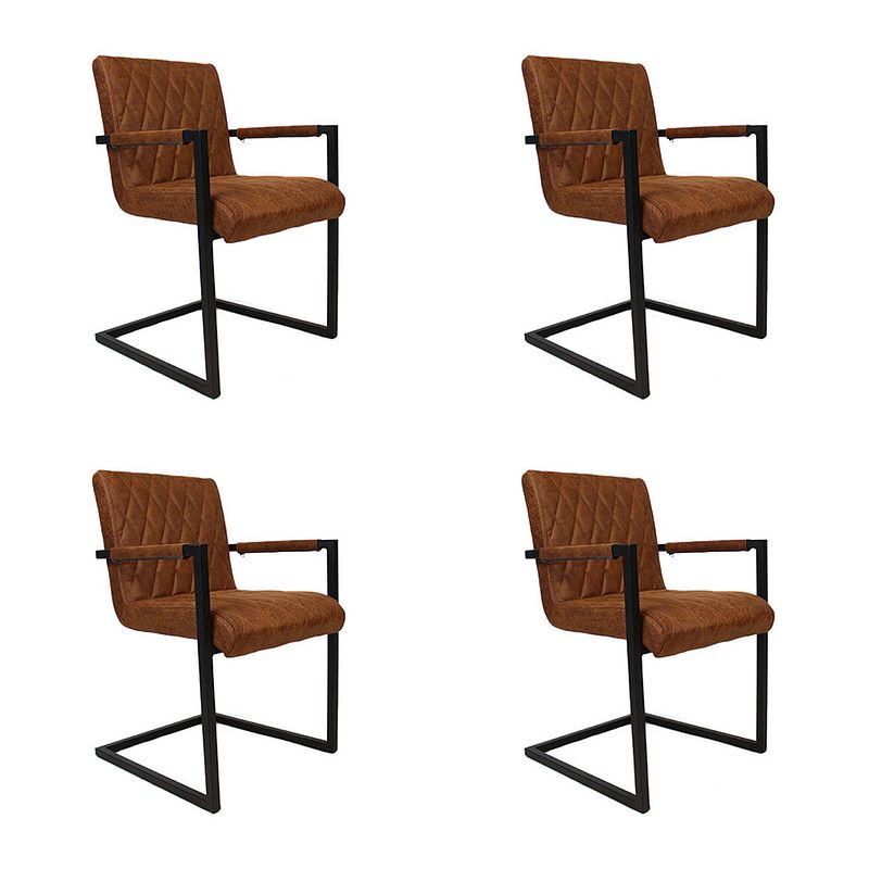 Foto van Bronx71 industriële eetkamerstoel diamond cognac eco leer - eetkamerstoelen set van 4.