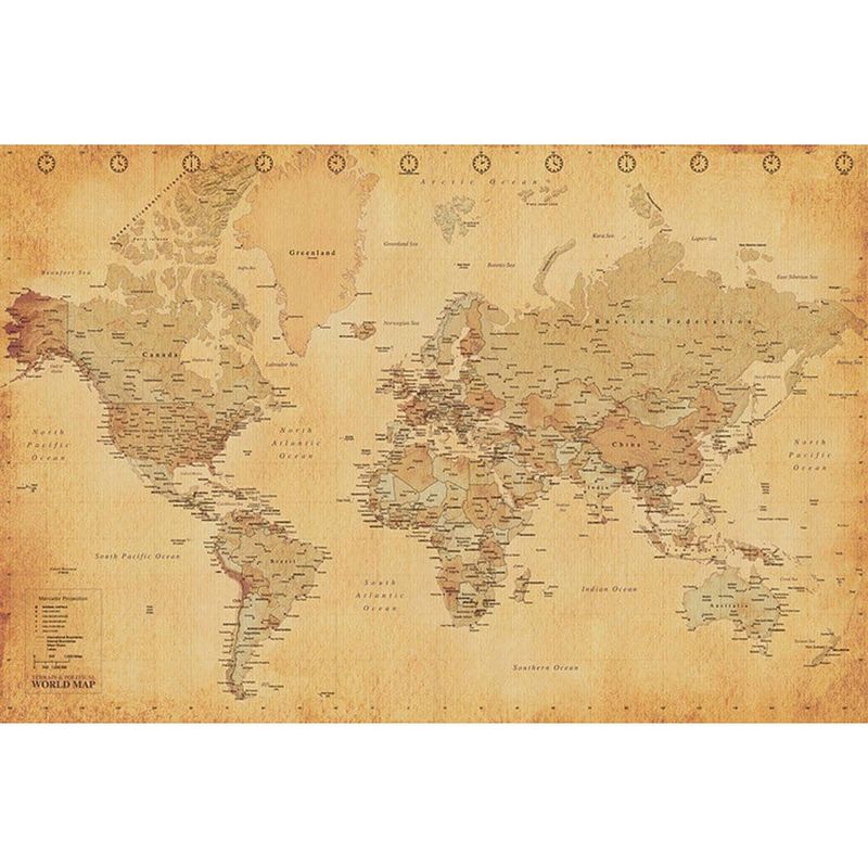 Foto van Pyramid world map vintage style poster 91,5x61cm