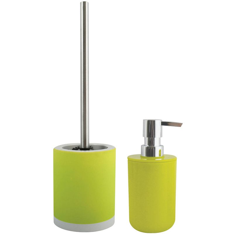 Foto van Msv toiletborstel in houder 38 cm/zeeppompje set moods - keramiek/kunststof - lime/appel groen - badkameraccessoireset