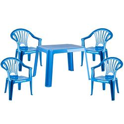 Foto van Kunststof kindertuinset tafel met 4 stoelen blauw - kinderstoelen