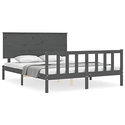 Foto van The living store massief grenenhouten bedframe - grijs - 205.5 x 165.5 x 82.5 cm - multiplex lattenbodem