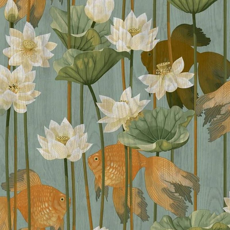 Foto van Dutch wallcoverings behang fish/flower groen