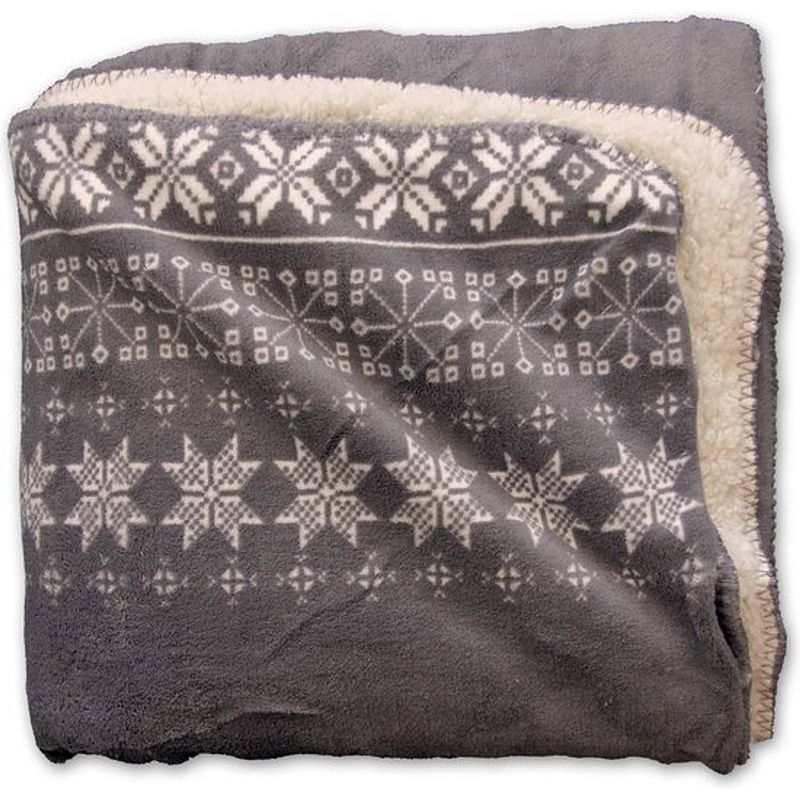 Foto van Warme plaid winter - sneeuwvlok motief - fleece - plaid - 130x160 cm - grijs