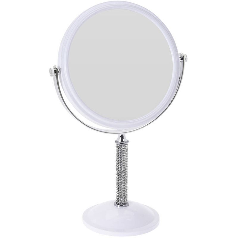 Foto van Witte make-up spiegel met strass steentjes rond vergrotend 17,5 x 33 cm - make-up spiegeltjes