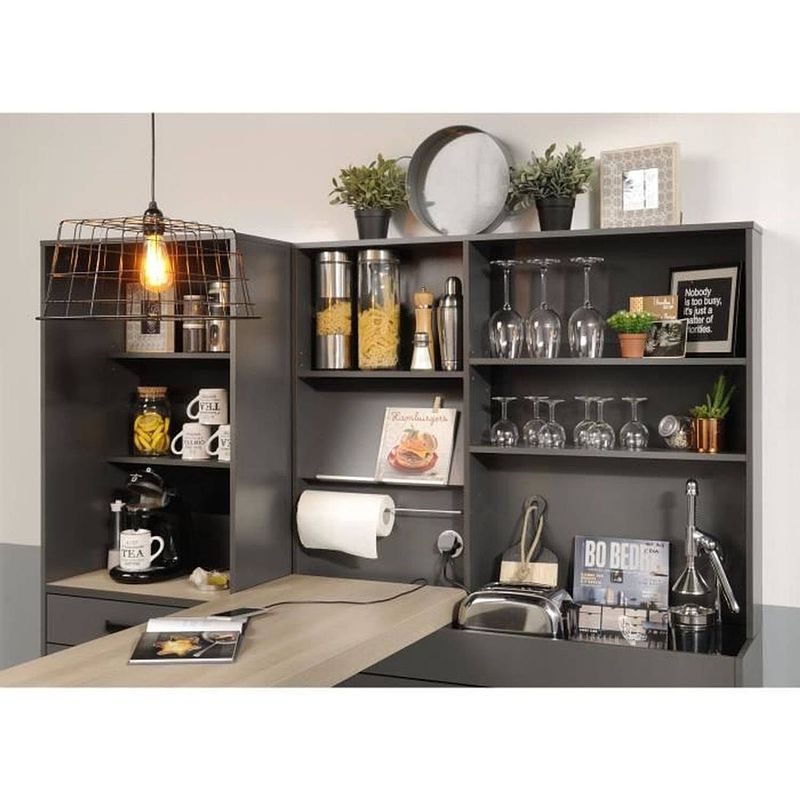 Foto van Storm credenza - kleur schaduwgrijs - l118 x d15 x h93 cm - 3 planken + tijdschriftenhouder