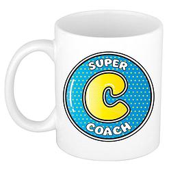 Foto van Cadeau mok/beker - super coach - wit - 300 ml - feest mokken