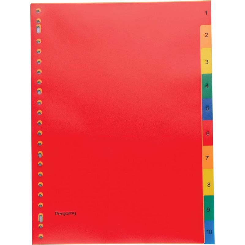 Foto van Pergamy tabbladen, ft a4, 23-gaatsperforatie, pp, geassorteerde kleuren, set 1-10 50 stuks