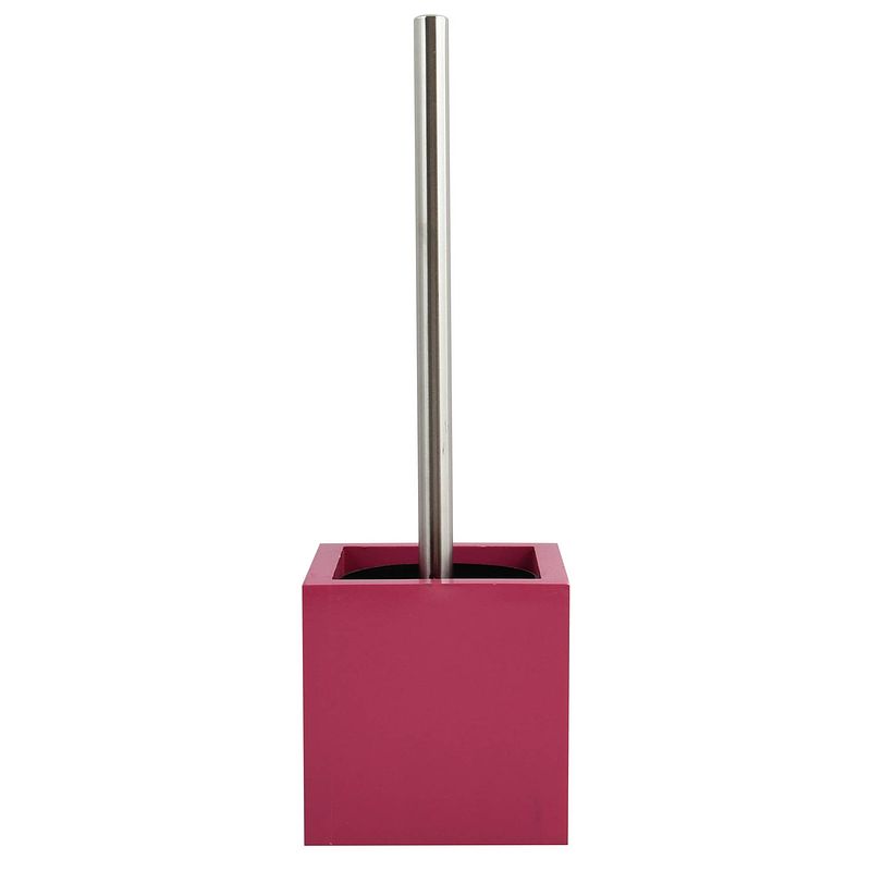 Foto van Msv toiletborstel in mdf houder/rvs wc-borstel - fuchsia roze - 37 cm - toiletborstels