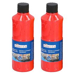 Foto van 2x rode acrylverf / temperaverf fles 250 ml hobby/knutsel verf - hobbyverf