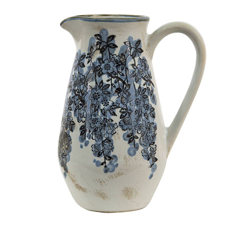 Foto van Clayre & eef vaas 1300 ml blauw beige keramiek bloemen decoratie vaas decoratie pot bloempot binnen blauw decoratie