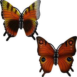 Foto van 2x stuks tuin decoratie vlinders - kunststof - oranje - 24 x 24 cm - tuinbeelden