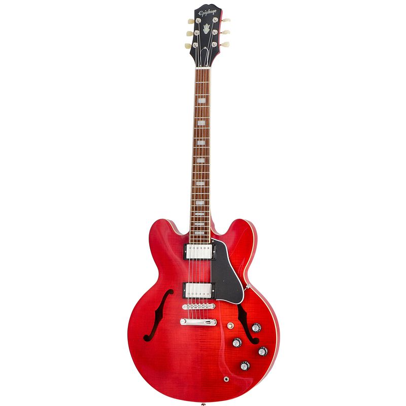 Foto van Epiphone es-335 figured sixties cherry semi-akoestische gitaar met premium gigbag