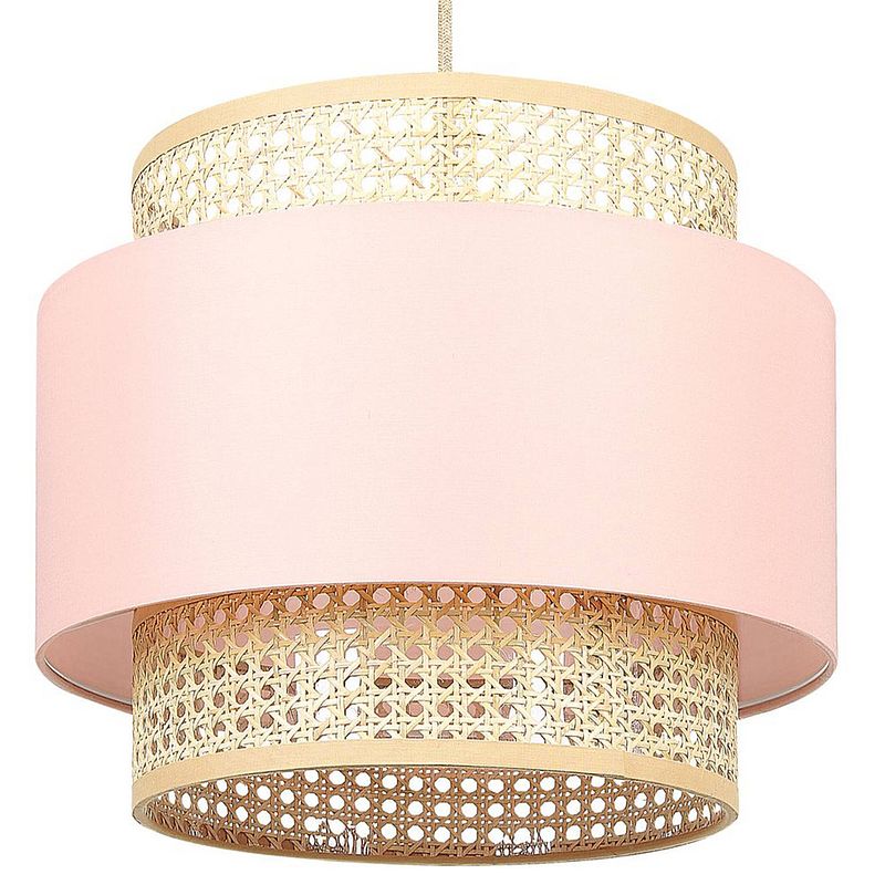 Foto van Beliani yumuri - hanglamp-roze-polyester, katoen, rotan