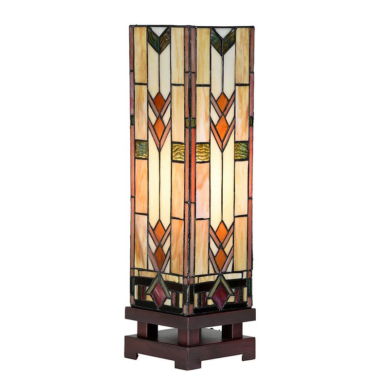 Foto van Lumilamp tiffany tafellamp 15x15x54 cm beige glas tiffany bureaulamp beige tiffany bureaulamp