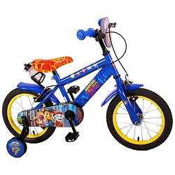 Foto van Paw patrol kinderfiets - jongens - 14 inch - blauw - twee handremmen - geel zadel