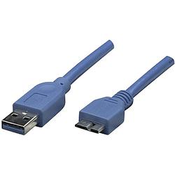 Foto van Manhattan usb-kabel usb 3.2 gen1 (usb 3.0 / usb 3.1 gen1) usb-a stekker, usb-micro-b 3.0 stekker 2.00 m blauw vergulde steekcontacten, ul gecertificeerd