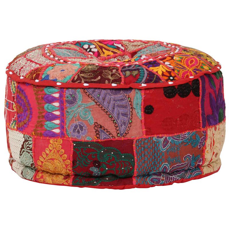 Foto van Vidaxl poef patchwork rond handgemaakt 40x20 cm katoen rood