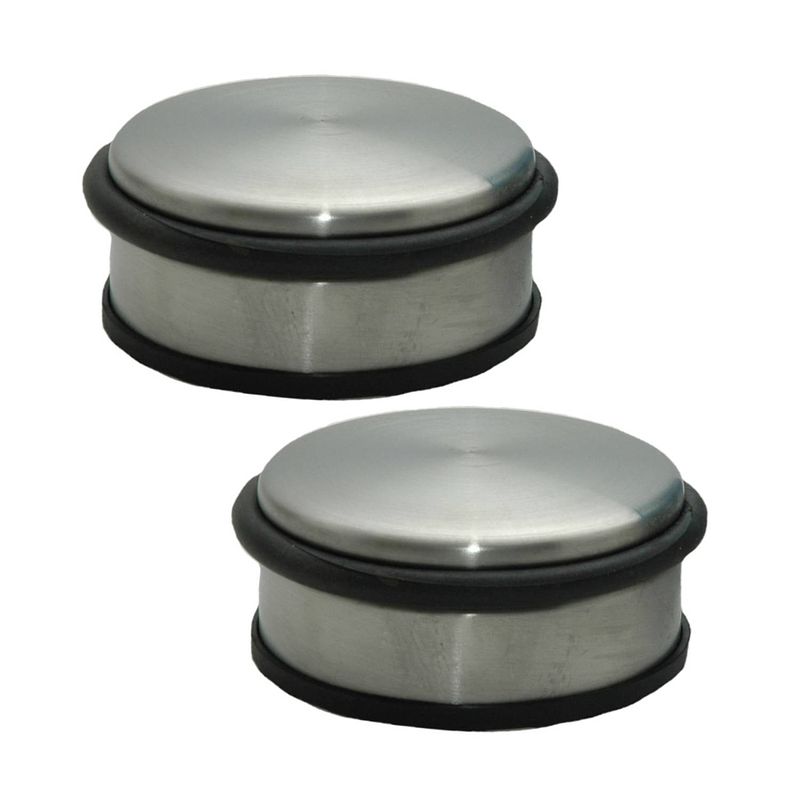 Foto van Set van 2x stuks rvs deurstopper rond 11,5 x 6 cm - deurstoppers