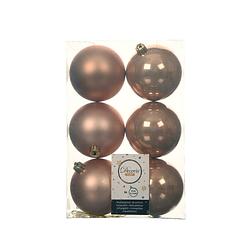 Foto van 6x stuks kunststof kerstballen toffee bruin 8 cm glans/mat - kerstbal