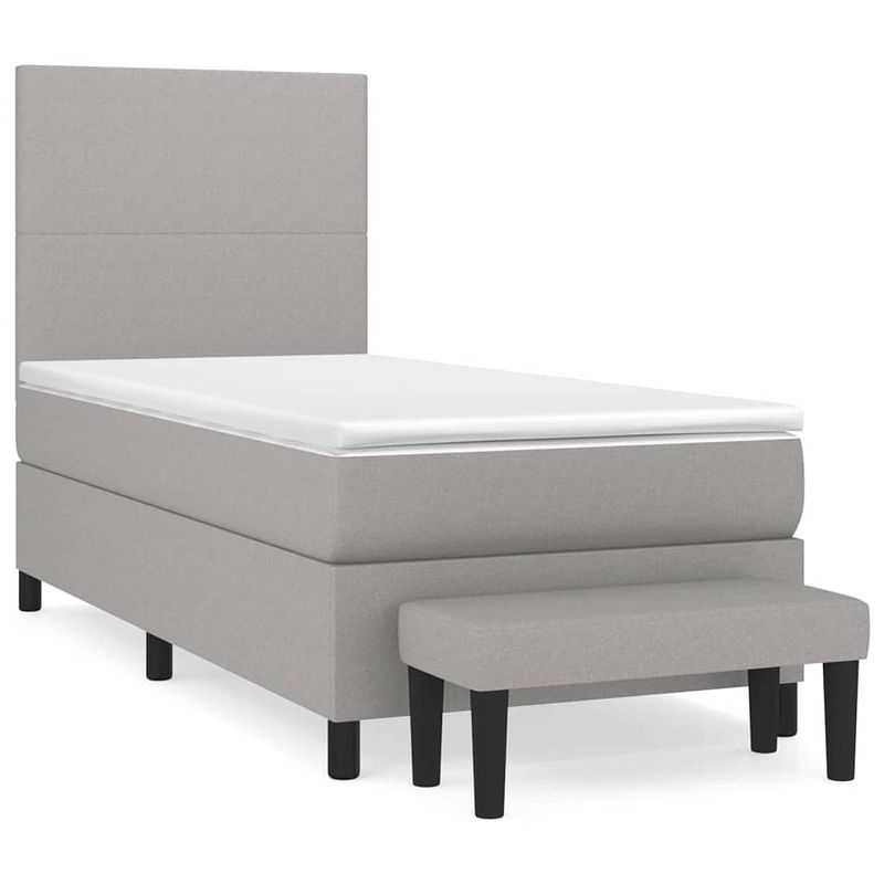 Foto van The living store boxspringbed lichtgrijs 193x90x118/128 cm - duurzaam materiaal - verstelbaar hoofdbord -