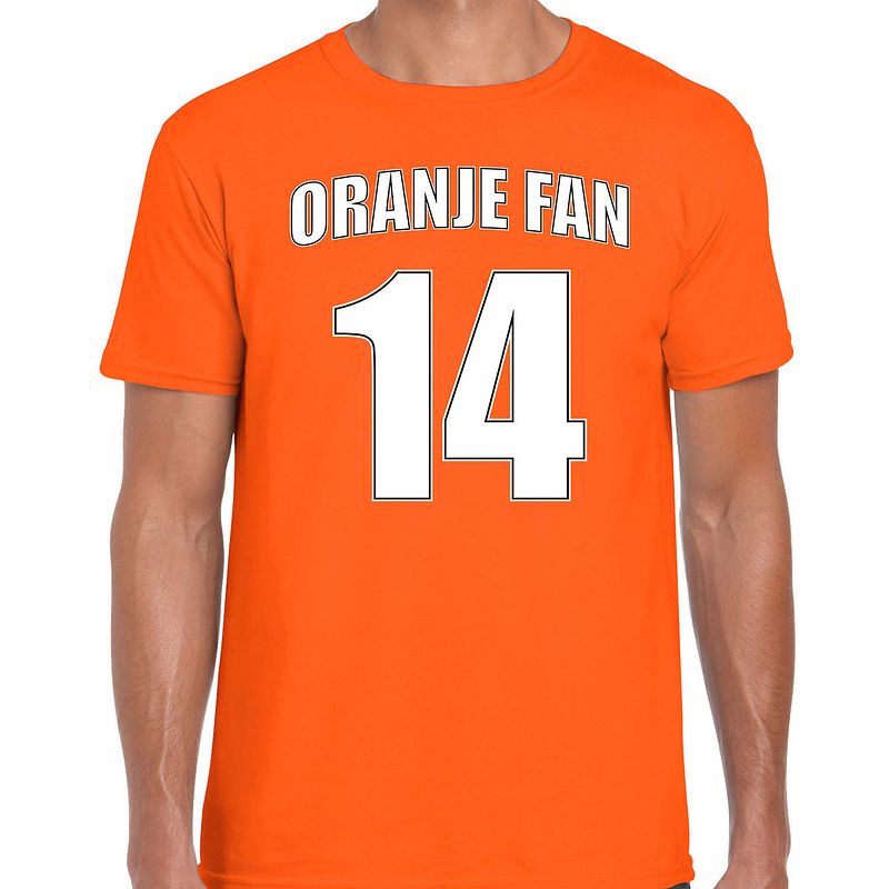 Foto van Oranje fan shirt / kleding oranje fan nummer 14 voor ek/ wk voor heren l - feestshirts