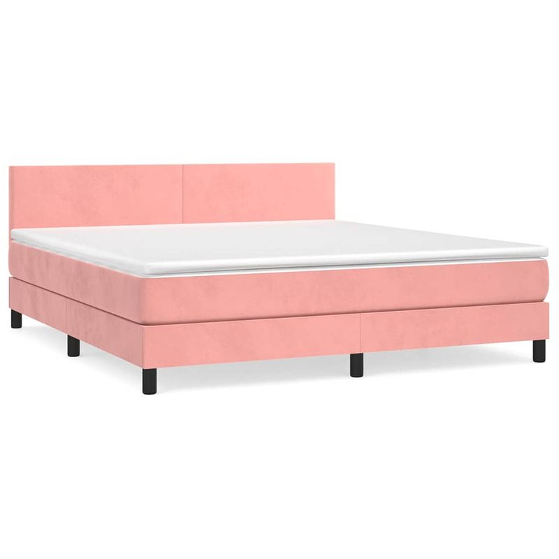 Foto van The living store boxspring met matras fluweel roze 160x200 cm - bed