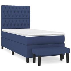 Foto van The living store boxspringbed - blauw - 203 x 90 x 118/128 cm - pocketvering matras - middelharde ondersteuning -