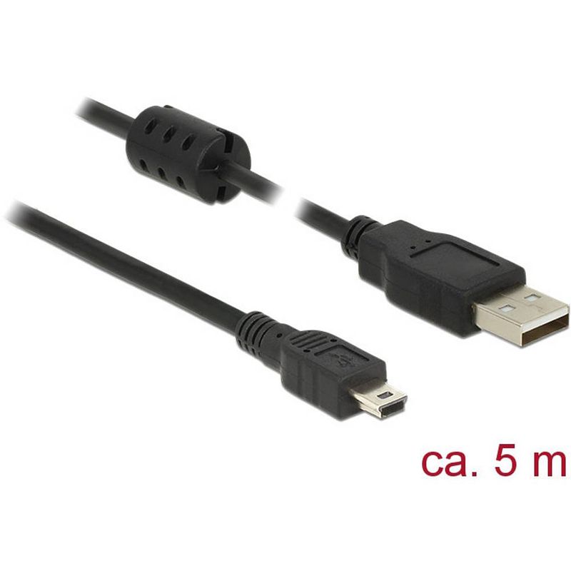 Foto van Delock usb-kabel usb 2.0 usb-a stekker, usb-mini-b stekker 5.00 m zwart met ferrietkern 84916