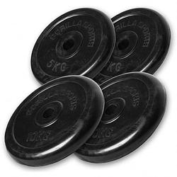 Foto van Gorilla sports halterschijven 30 kg set - 2 x 5 & 2 x 10 kg - gietijzer - rubber - 30 mm