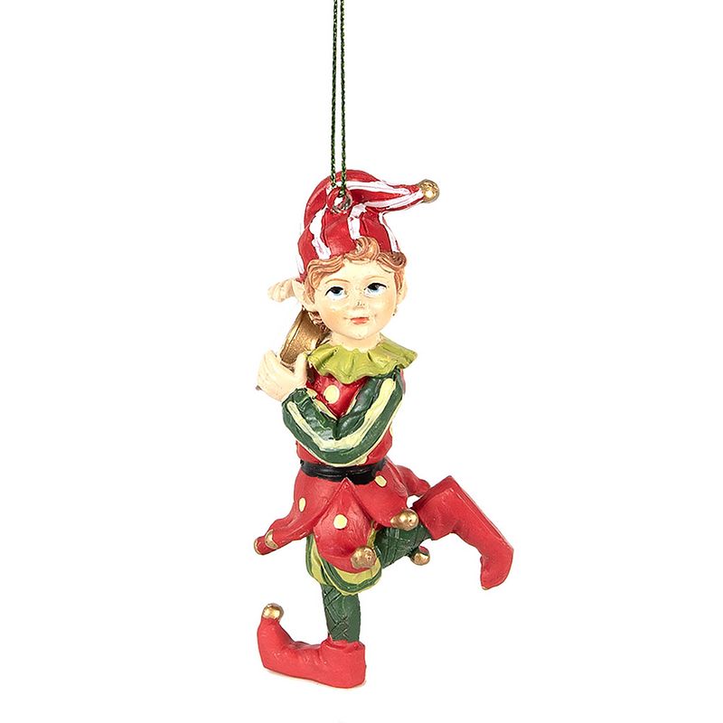 Foto van Clayre & eef kersthanger elf 11 cm rood groen polyresin kerstboomversiering rood kerstboomversiering