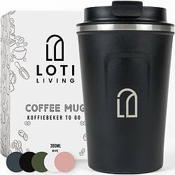 Foto van Loti living koffiebeker to go - thermosbeker - koffiebeker onderweg - theebeker - travel mug - 380ml - zwart