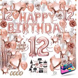 Foto van Fissaly® 12 jaar rose goud verjaardag decoratie versiering - helium, latex & papieren confetti ballonnen