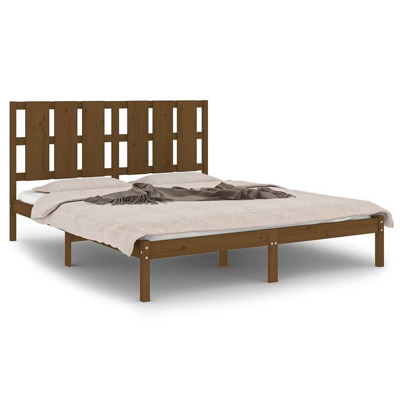 Foto van The living store bedframe grenenhout - 150 x 200 cm - honingbruin